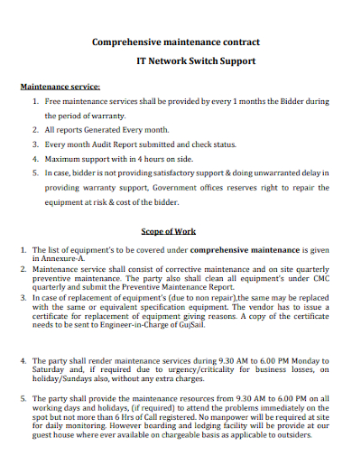 it network switch support maintenance contract