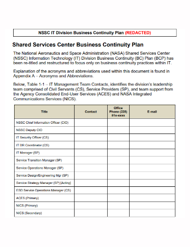 it service business continuity plan