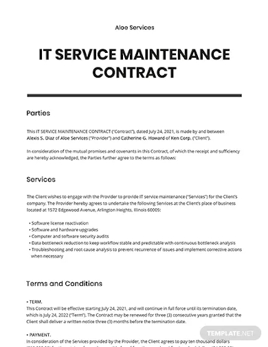it service maintenance contract template