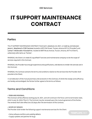 it support maintenance contract template2