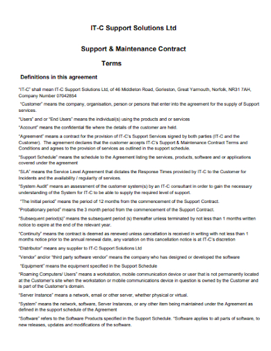 it support maintenance terms contract