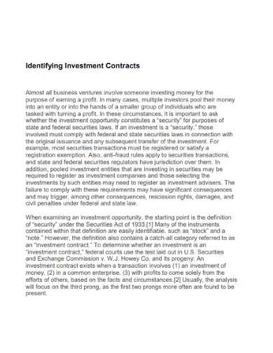 identifying security investment contract