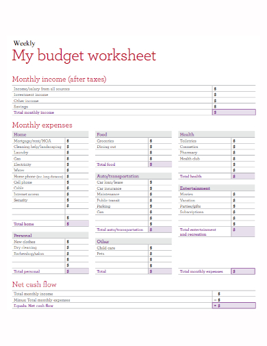 individual weekly budget worksheet