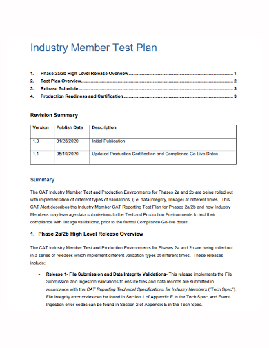 industry member release test plan