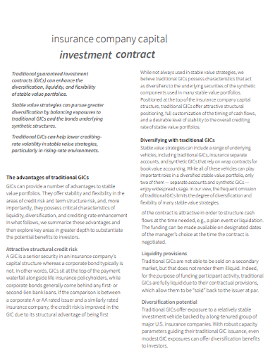 insurance company capital investment contract