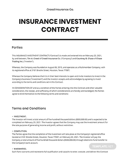 insurance investment contract template