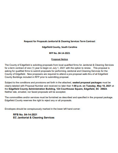 janitorial cleaning services contract proposal