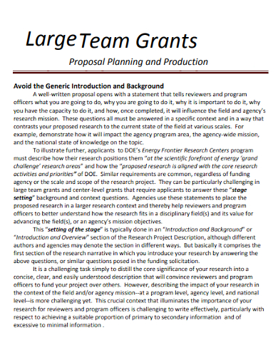 large team generic grant proposals