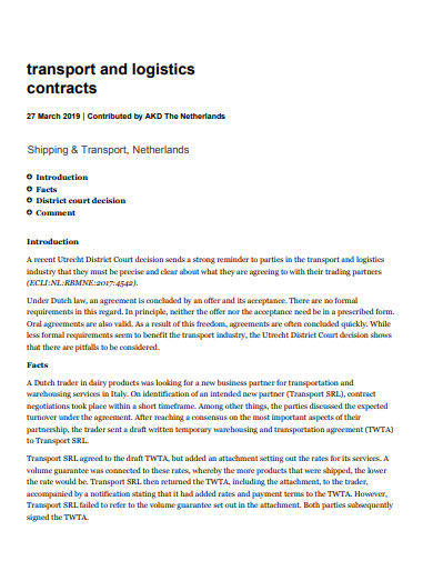 logistic and transport service contract