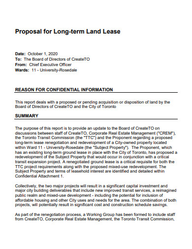 long term land lease proposal