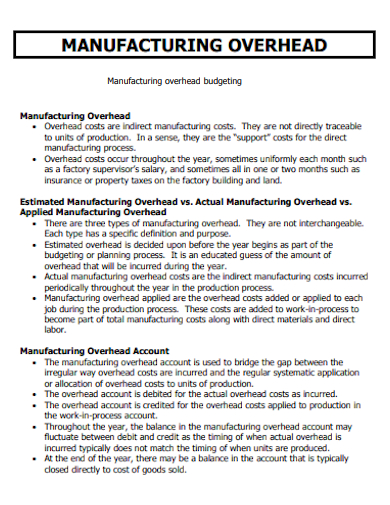 manufacturing overhead budgeting account