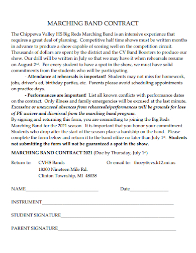 marching band performance contract