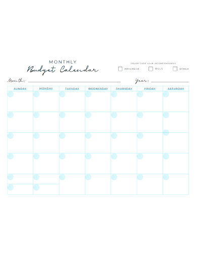 monthly budget calendar