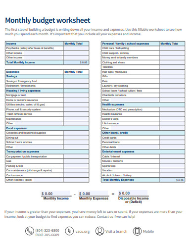 monthly business budget worksheet