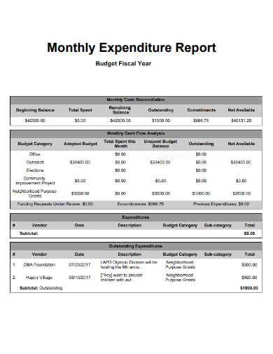 monthly cash reconciliation budget expenditure reports