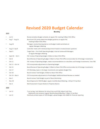 monthly revised budget calendar