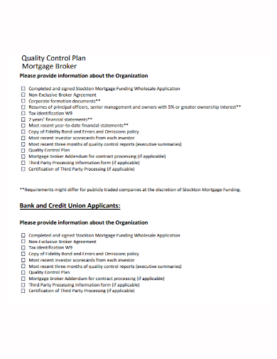 mortgage broker applicant quality control plan