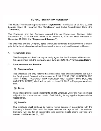 mutual termination of agreement contract