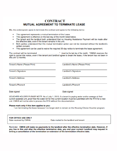 mutual termination of lease contract