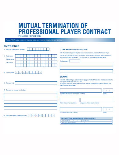 mutual termination of player contract