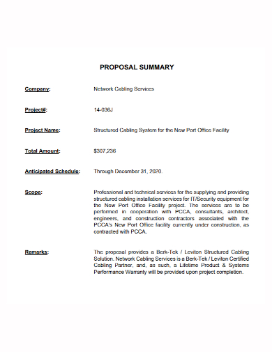 network cabling summary proposal