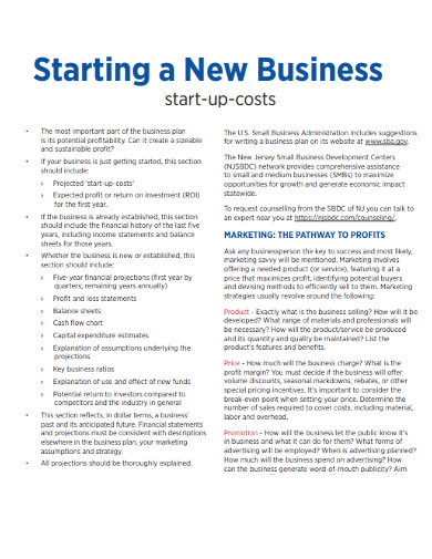 new business action start up costs