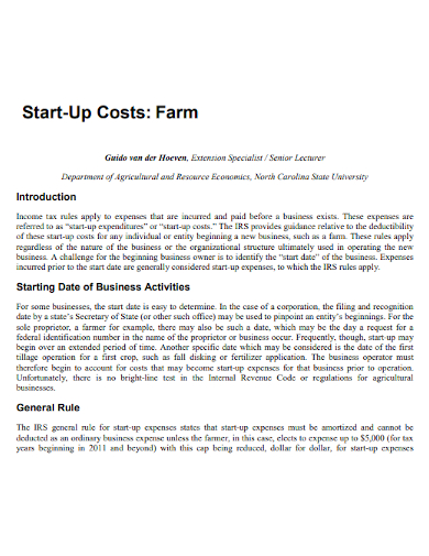 new farm business start up costs