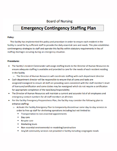 nursing emergency staffing plan