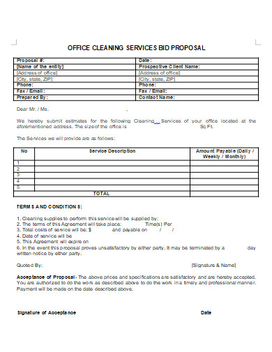 office cleaning service bid proposal