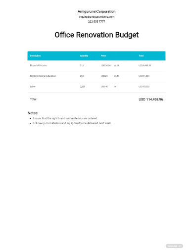 office renovation budget template