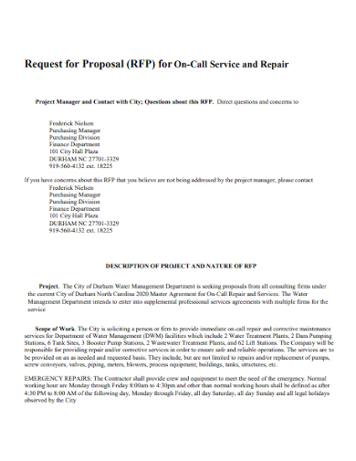 on call service request for bid proposal