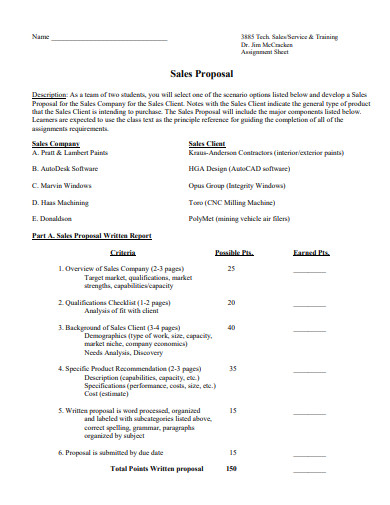 one page company sales proposal