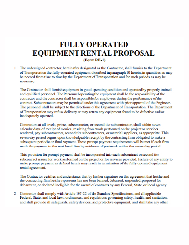 operated equipment rental proposal
