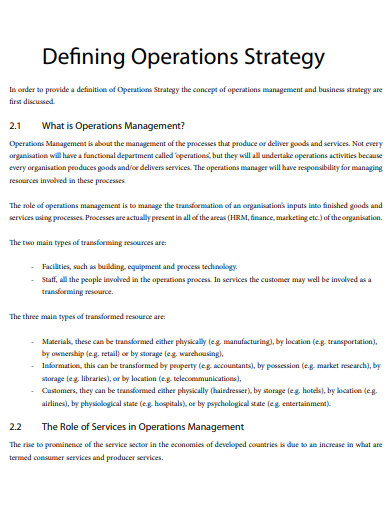 operations strategy plan example