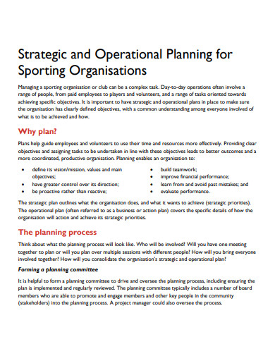 operations strategy plan for sports organizations