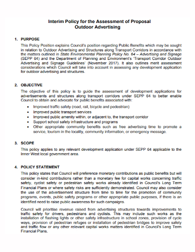 outdoor advertising assessment policy proposal