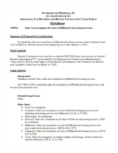 outdoor advertising tax summary proposal