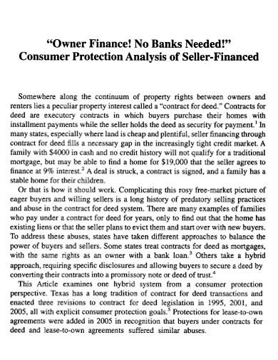 owner finance consumer protection contract