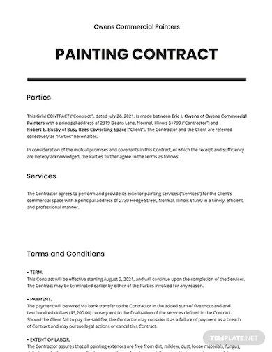 painting contract template