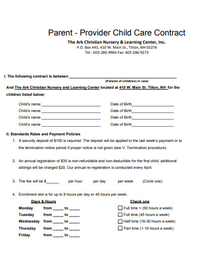 parent provider child care contract