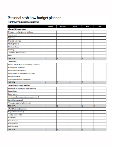 personal cash flow budget planner