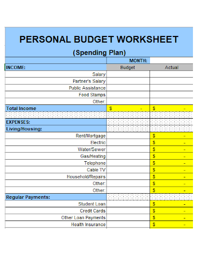 personal expenditure budget worksheet
