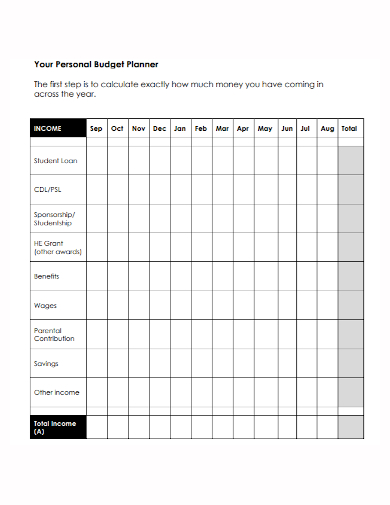 personal income budget planner