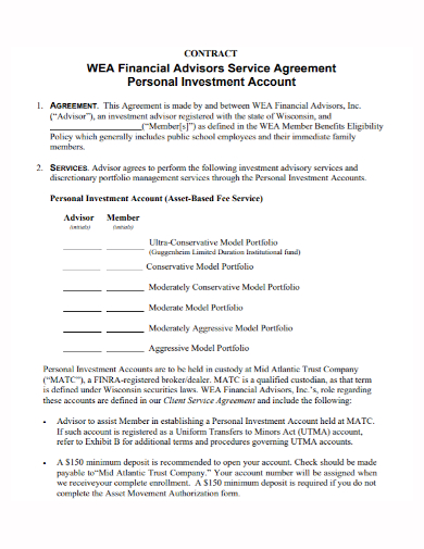 personal investment account service contract