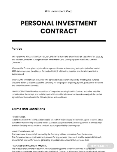 personal investment contract template