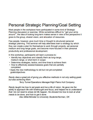 personal strategic plan goal setting