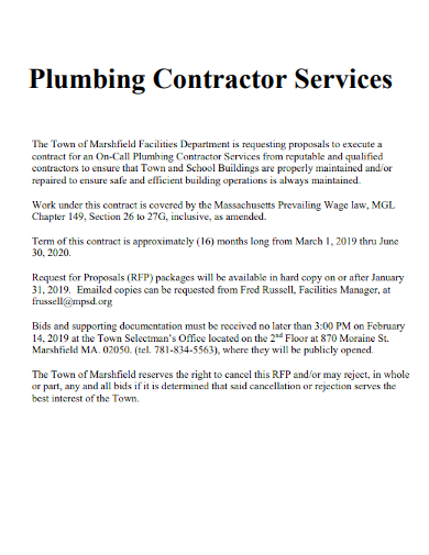 plumbing contract service proposal