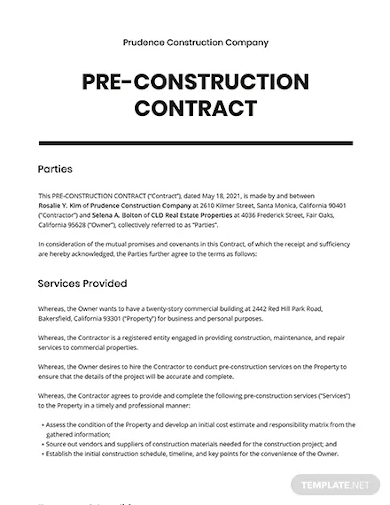 pre construction contract template