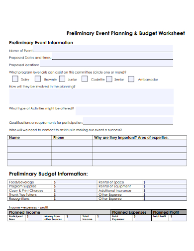 preliminary event planning budget worksheet