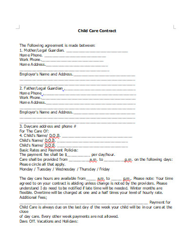 printable child care contract